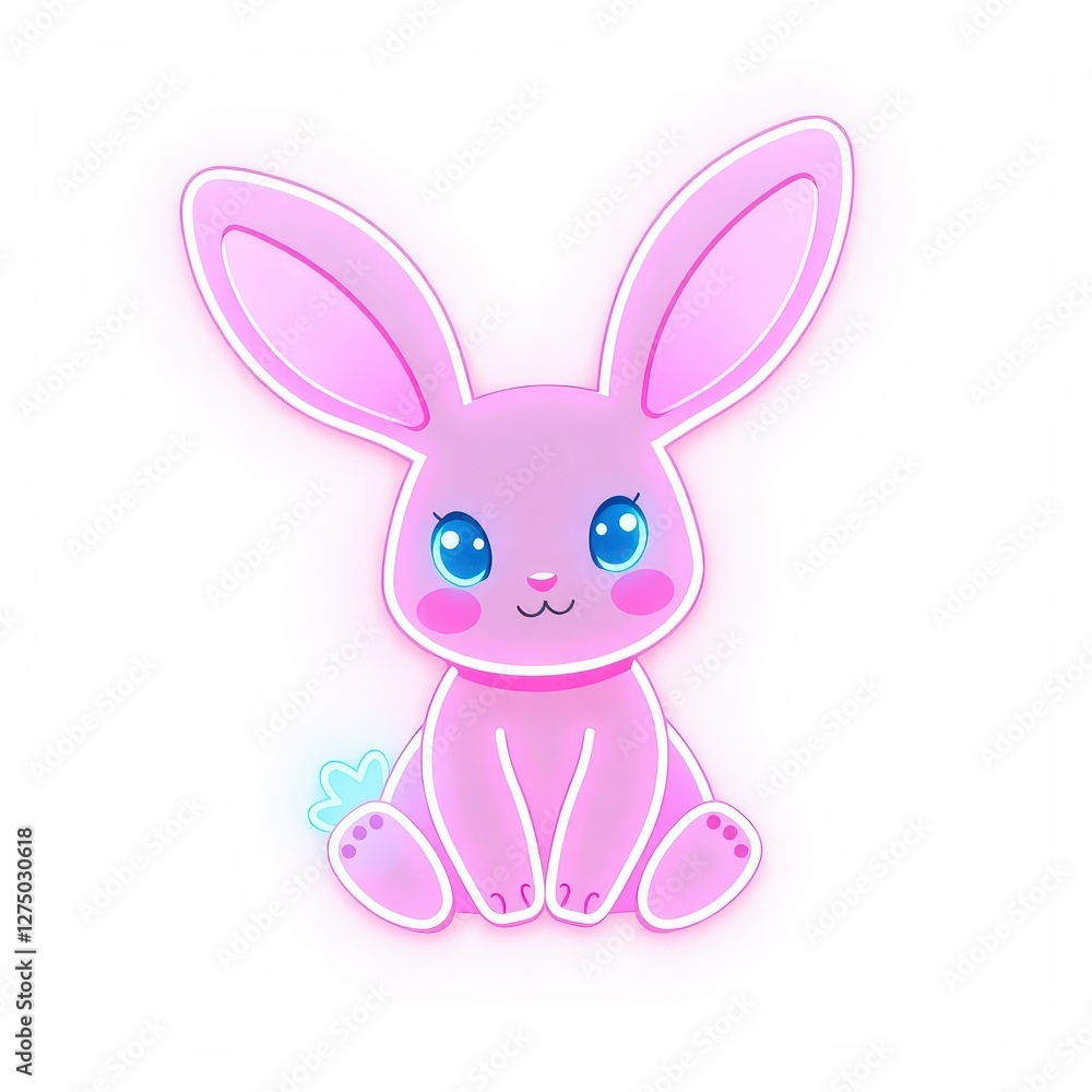 Neon Glowing Pink Rabbit Illustration with Cute Expression Neon Glowing Pink Rabbit Illustration with Cute Expression