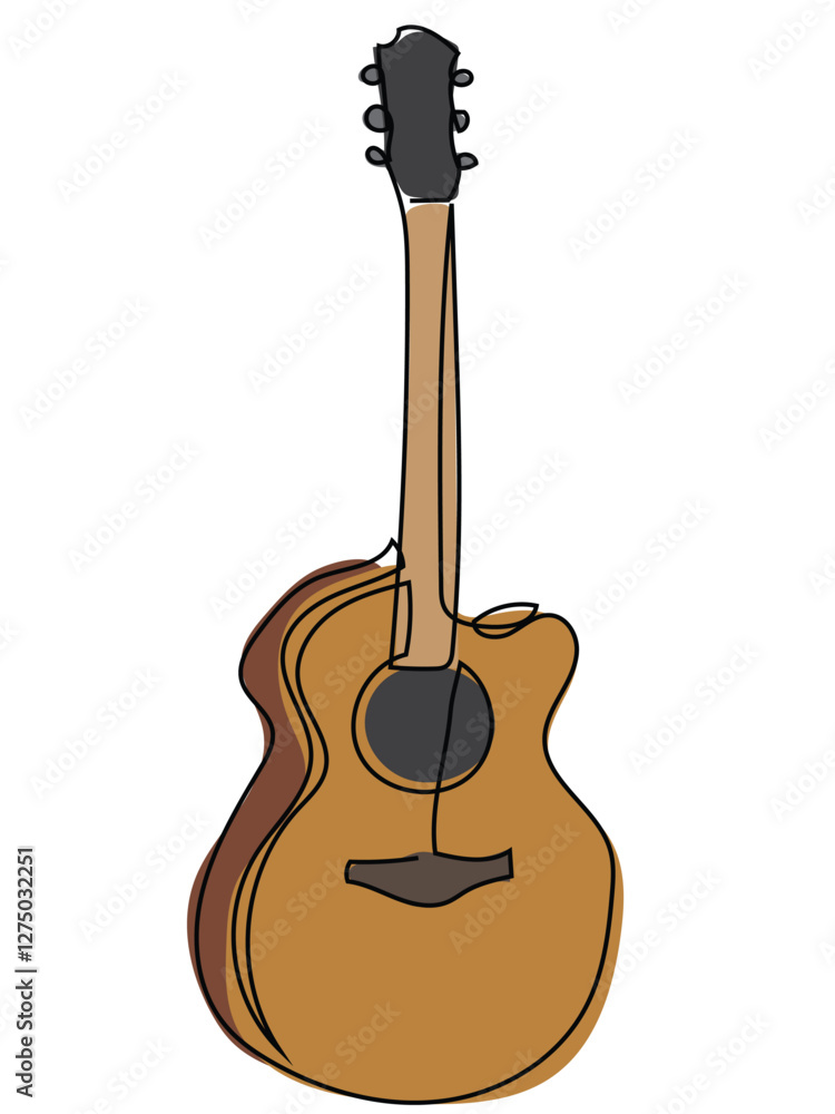 Naklejka premium Guitar in continuous line drawing on white background.