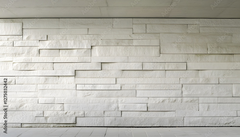 Fototapeta premium White brick wall with horizontal tiles and concrete ceiling
