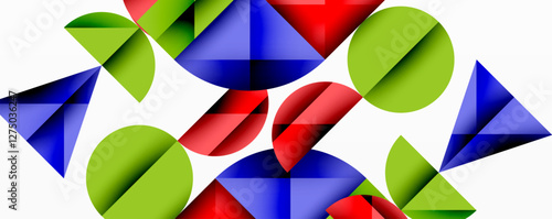 Abstract geometric pattern with intersecting circles and triangles in gradients. The high-contrast composition creates depth and a dynamic, modern aesthetic