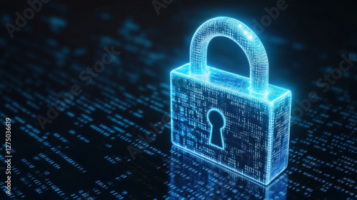 Wallpaper Mural digital padlock glowing with blue light symbolizes security and protection in technological environment. background features matrix of binary code, enhancing theme of cybersecurity Torontodigital.ca