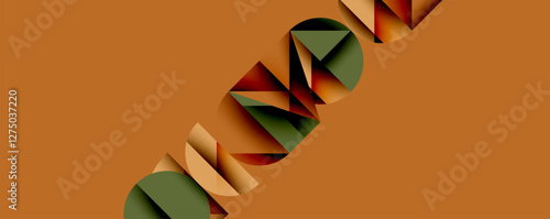 Abstract geometric background with layered gradient shapes forming dynamic patterns. Overlapping semi circles and triangles create depth and contrast