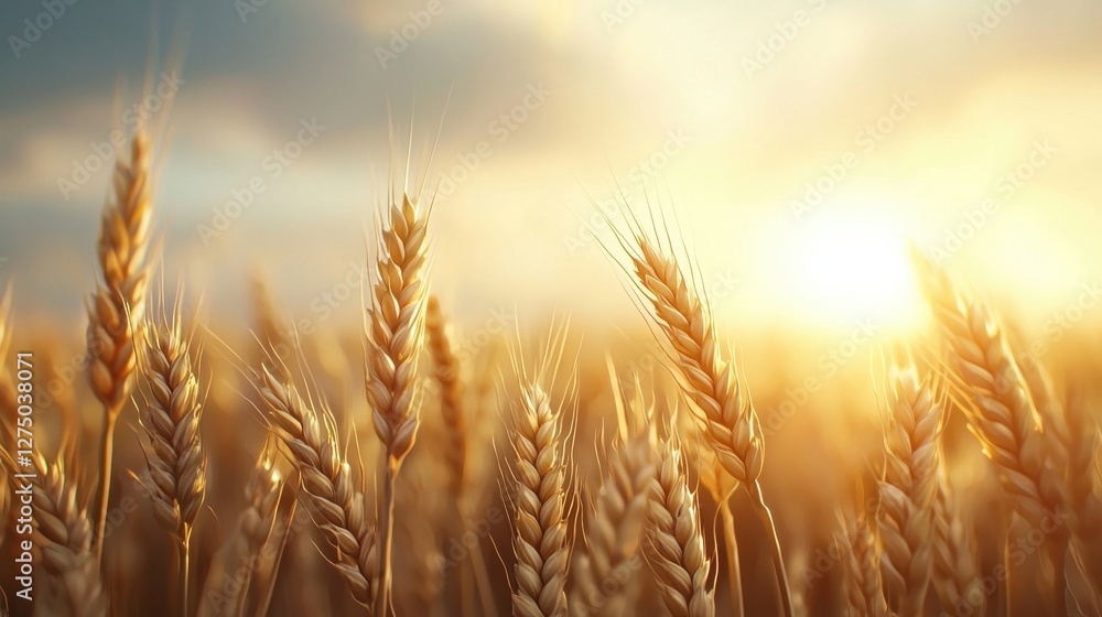 Golden wheat field at sunset with warm sunlight Golden wheat field at sunset with warm sunlight