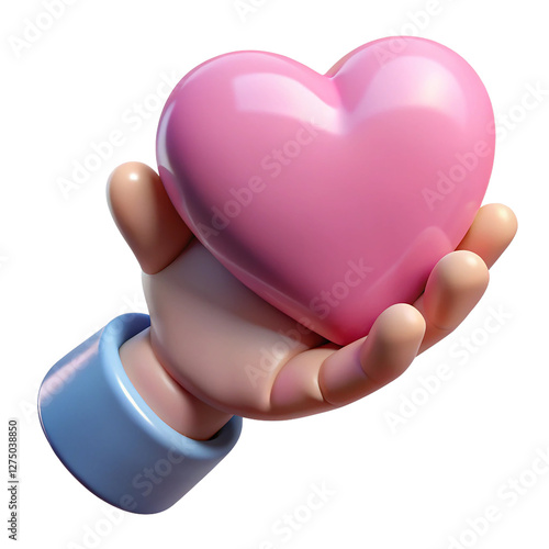 hand holding a red heart 3d render isolated on transparent transparent background