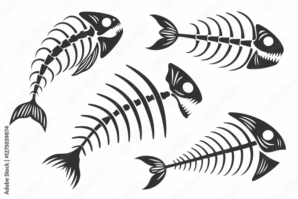 Fototapeta premium set of Fish Bone silhouette vector illustration