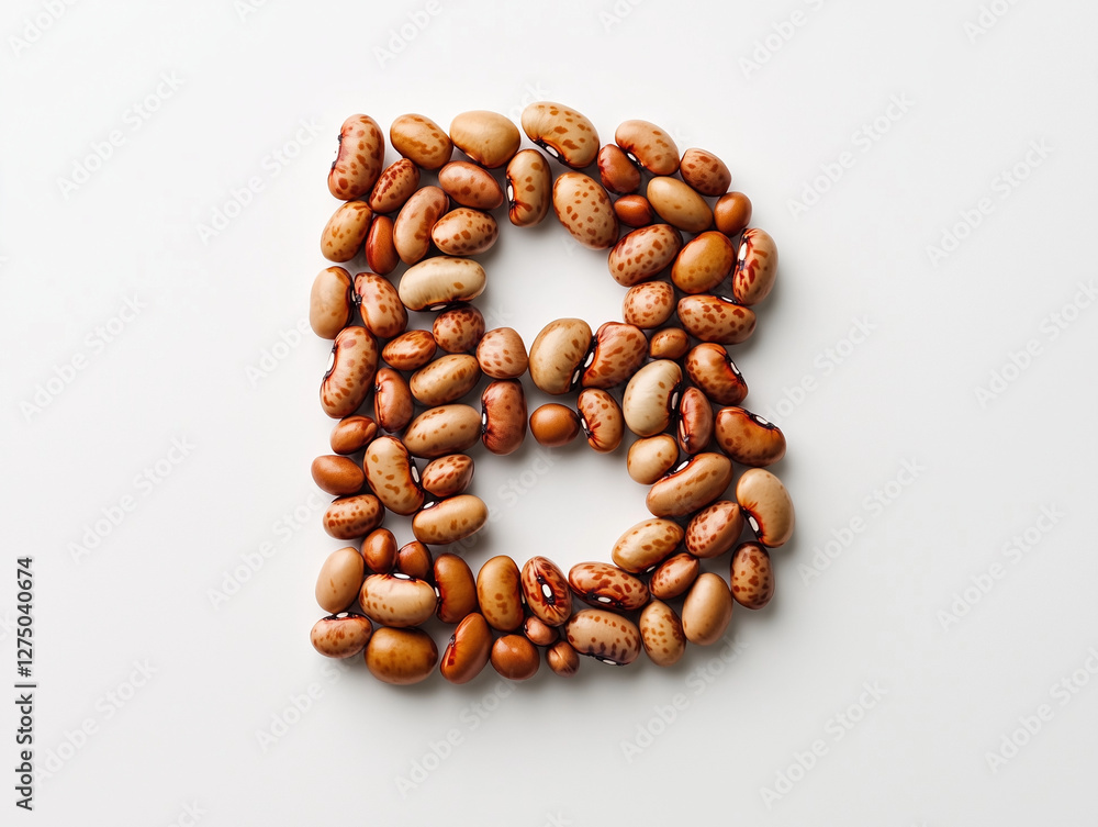 Obraz premium a letter B made of red beans, top view. Minimalistic design on a plain white background