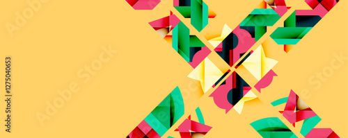 Abstract geometric artwork with interwoven angular and curved shapes, dynamic composition with smooth gradients and bold contrasts