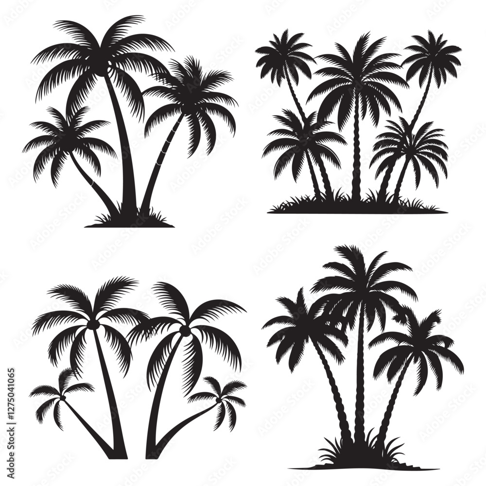 palm tree set black silhouette vector palm tree set black silhouette vector