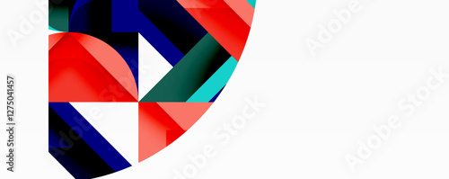 Abstract geometric artwork with interwoven angular and curved shapes, dynamic composition with smooth gradients and bold contrasts