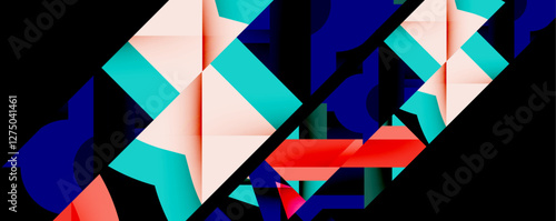Abstract geometric artwork with interwoven angular and curved shapes, dynamic composition with smooth gradients and bold contrasts