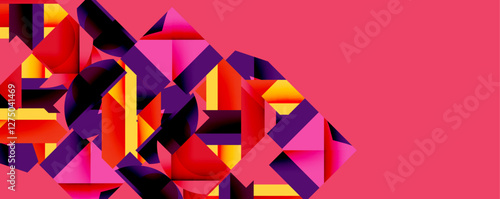 Abstract geometric artwork with interwoven angular and curved shapes, dynamic composition with smooth gradients and bold contrasts