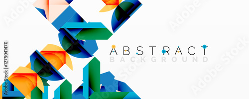 Abstract geometric composition with interlocking circular and angular shapes, featuring smooth gradients and sharp contrasts on a white background