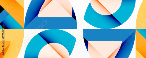Abstract geometric composition with interlocking circular and angular shapes, featuring smooth gradients and sharp contrasts on a white background