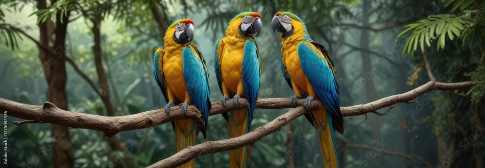Obraz premium Vibrant blue and gold macaw perched on a branch, colorful bird, isolated