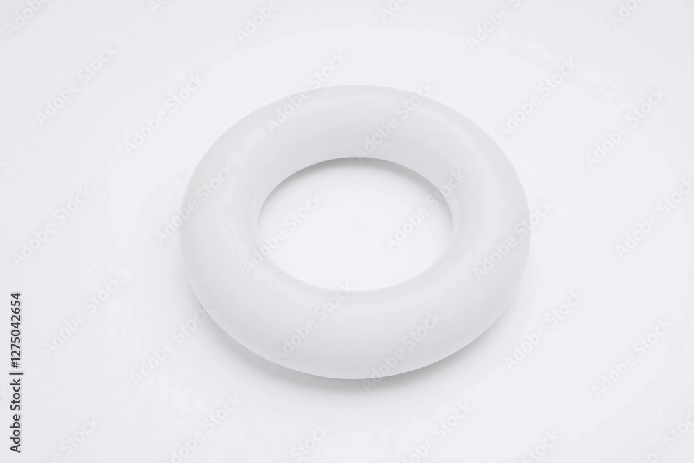 Close up of white circular smooth object on plain white background in b w Close up of white circular smooth object on plain white background in b w