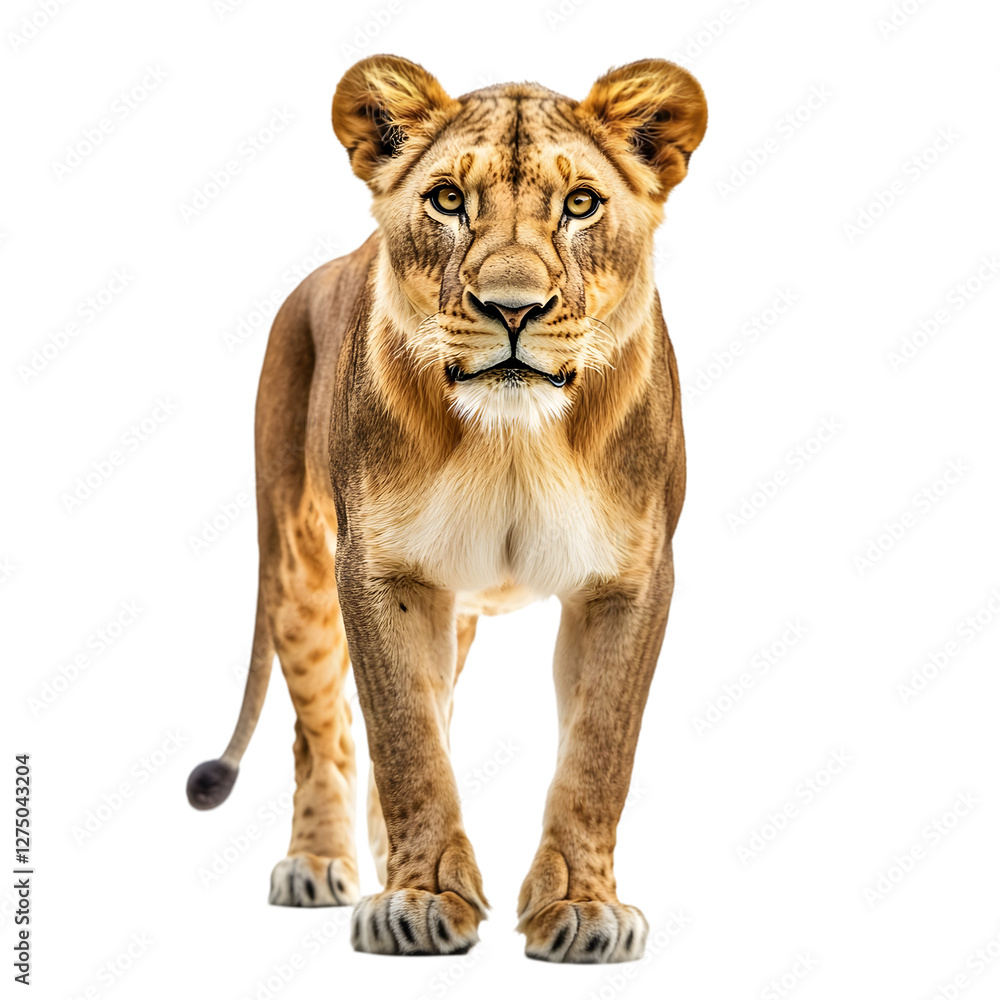 Fototapeta premium Lioness standing isolated die cut 