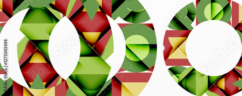 Abstract geometric artwork with interwoven angular and curved shapes, dynamic composition with smooth gradients and bold contrasts