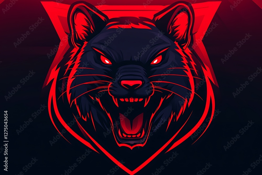 Angry Black Cat Mascot, Red Background, Abstract Design, Digital Art Angry Black Cat Mascot, Red Background, Abstract Design, Digital Art