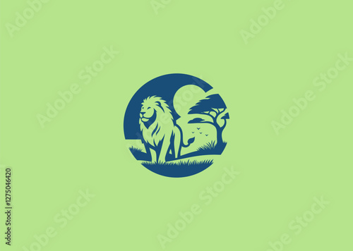 A regal lion and savanna logo representing strength, freedom, and the wild with a bold, majestic look.