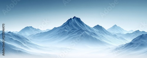 Fractal Mountain Scape in Blue, Generative AI