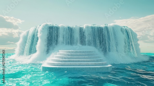 Serene Waterfall Cascading Over Ocean Steps