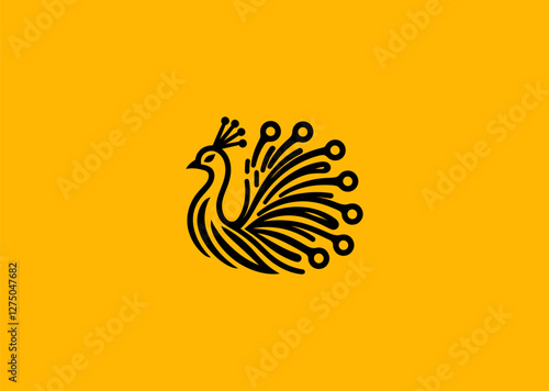 A graceful peacock logo representing elegance, beauty, and royalty with intricate feather details.