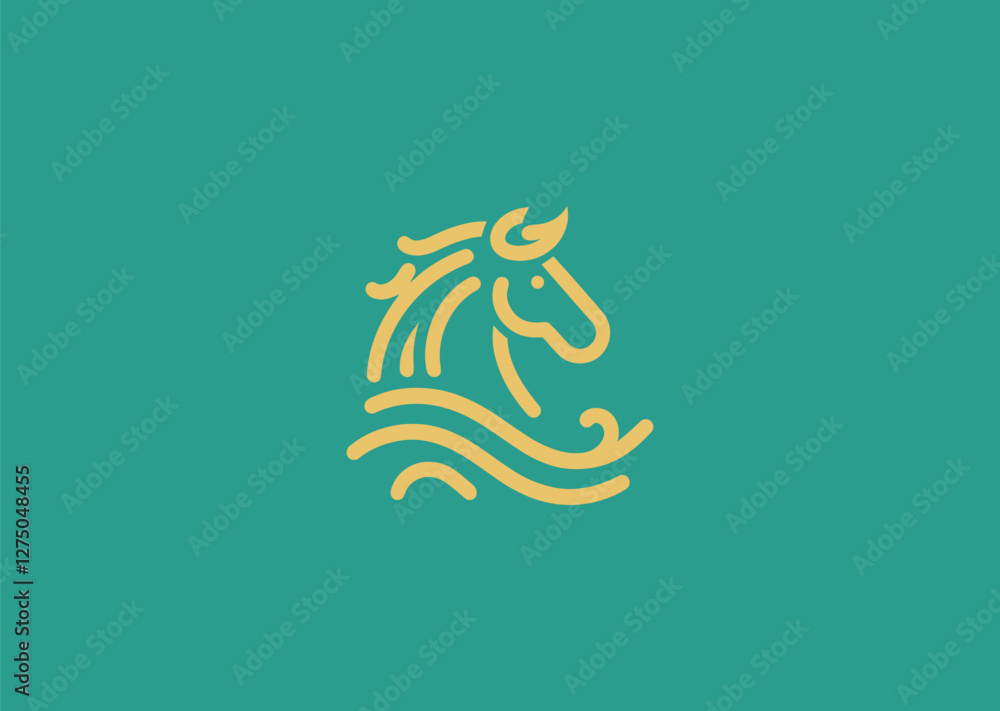 Obraz premium A majestic horse and wave logo representing freedom, strength, and movement with an elegant design.