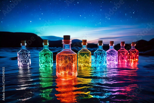 Brightly colored, developable glass bottles