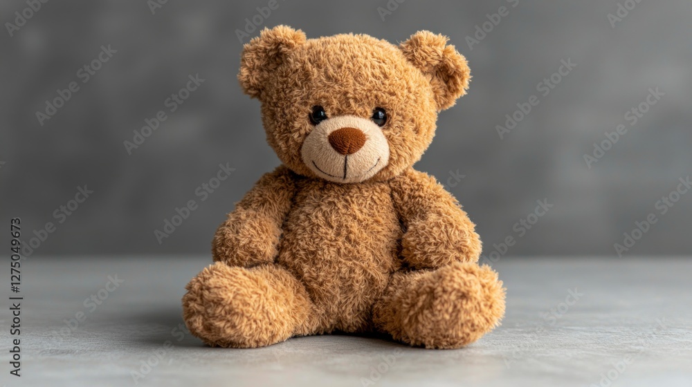 Obraz premium Cute Teddy Bear Plush Toy Soft Fur Child s Toy Brown Bear Adorable Sweet Friendly P