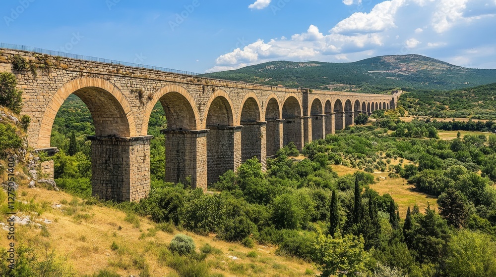 Obraz premium Ancient Stone Arch Bridge Spanning a Valley