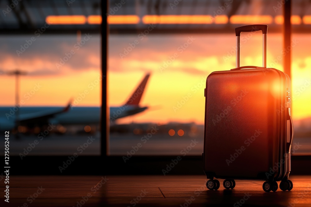 Luggage Silhouette at Airport Terminal During Sunset Travel Journey Adventure