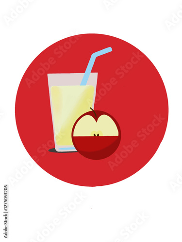 apple juice in red circle over white background
