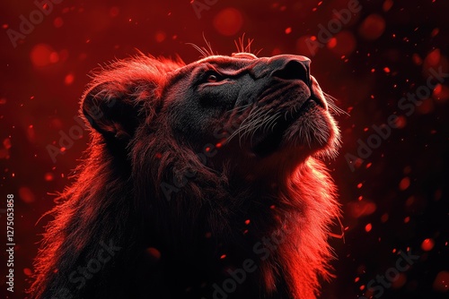 Majestic Lion Illuminated In Fiery Red Hues photo