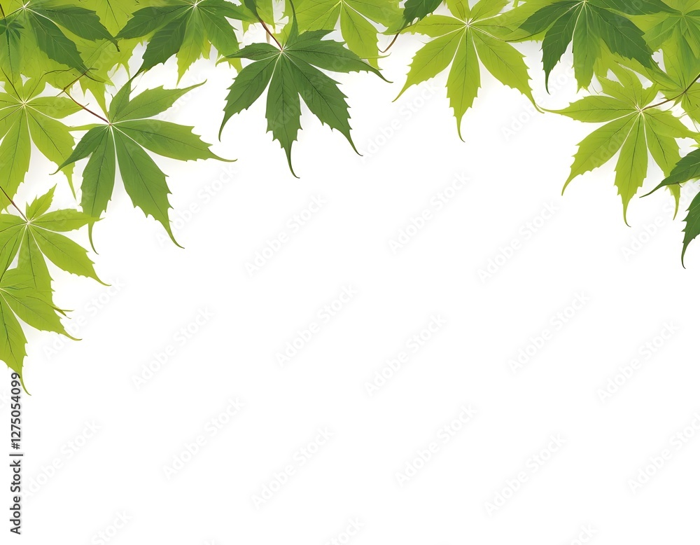 Green Maple Leaves Frame on White Background Green Maple Leaves Frame on White Background