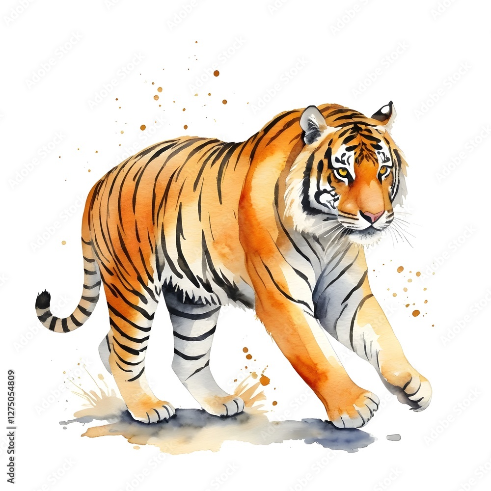 Obraz premium Watercolor Tiger Walking