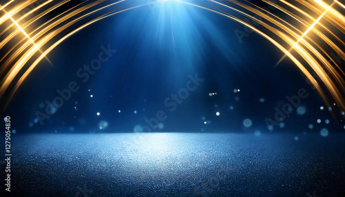青色の表彰台。青のステージ。スポットライト。Blue podium. Blue stage. Spotlights.