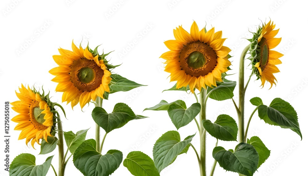Obraz premium Four Blooming Sunflowers Isolated on White