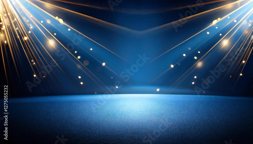 青色の表彰台。青のステージ。スポットライト。Blue podium. Blue stage. Spotlights.