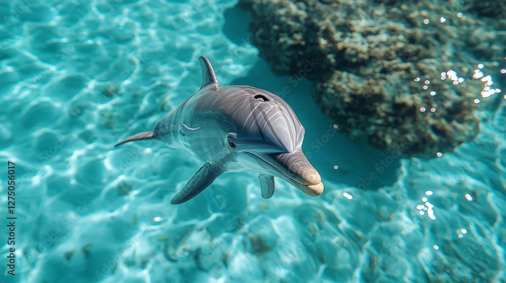 Obraz premium Dolphin in turquoise water ocean wildlife marine mammal aquatic animal underwater phot