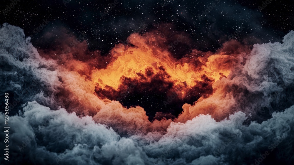 Fiery Nebula Cosmic Cloudscape Abstract Night Sky Orange Black Gradient Texture Fiery Nebula Cosmic Cloudscape Abstract Night Sky Orange Black Gradient Texture