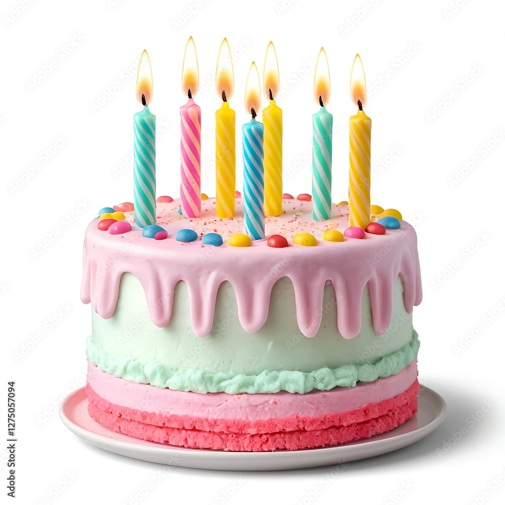 Delicious Birthday Cake with Colorful Candles Delicious Birthday Cake with Colorful Candles