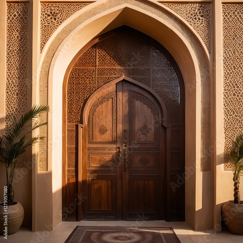 Ornate Wooden Doors in a Traditional Arabian Building