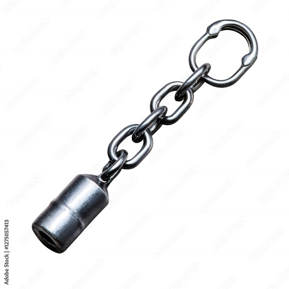 Silver Metal Keychain with Cylindrical Charm and Oval Ring Silver Metal Keychain with Cylindrical Charm and Oval Ring