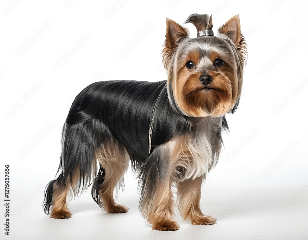 Yorkshire Terrier Puppy Standing, White Background Yorkshire Terrier Puppy Standing, White Background