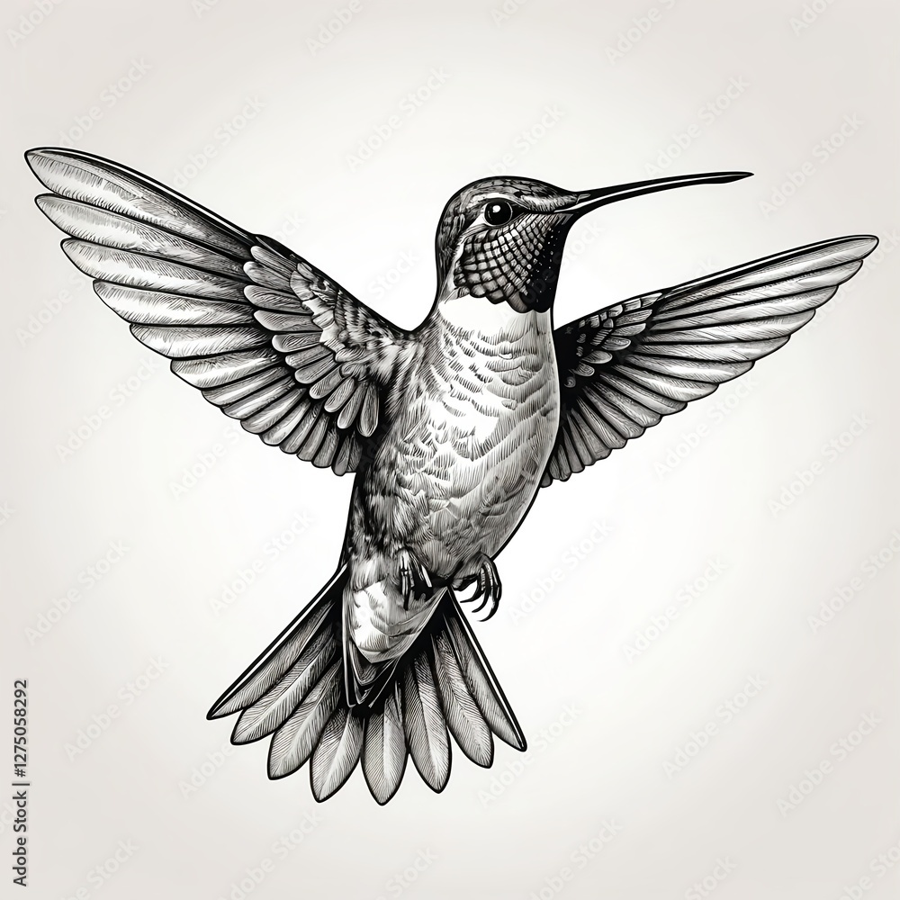 Obraz premium Engraved Hummingbird in Flight