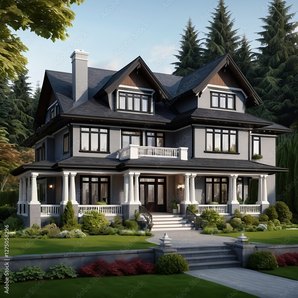 Luxurious Two-Story House in Suburban Setting Luxurious Two-Story House in Suburban Setting