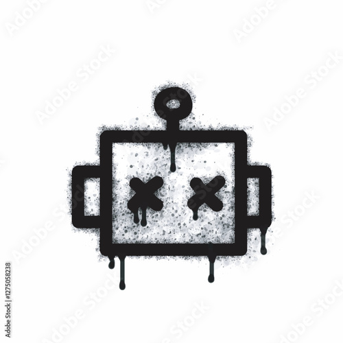 robot spray icon isolated on white background. Robot graffiti icon sprayed in black on a white background. Vector illustration.