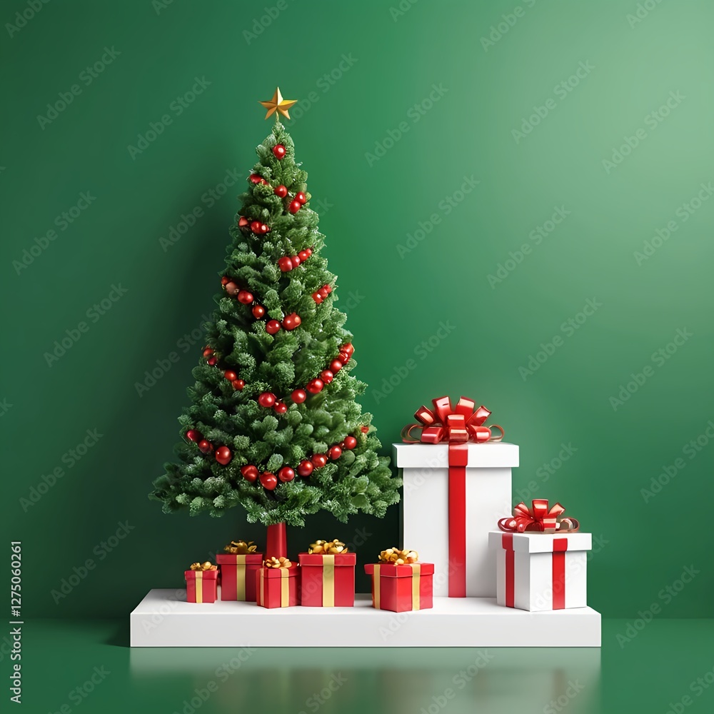 Christmas Tree with Presents on Green Background Christmas Tree with Presents on Green Background