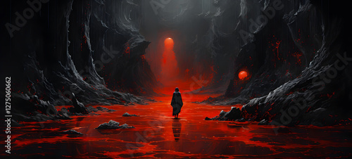 A vampire wearing a mask and walking into a magical cave where some bear sleep