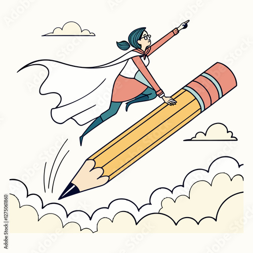 kite surfing in the waves with pencil